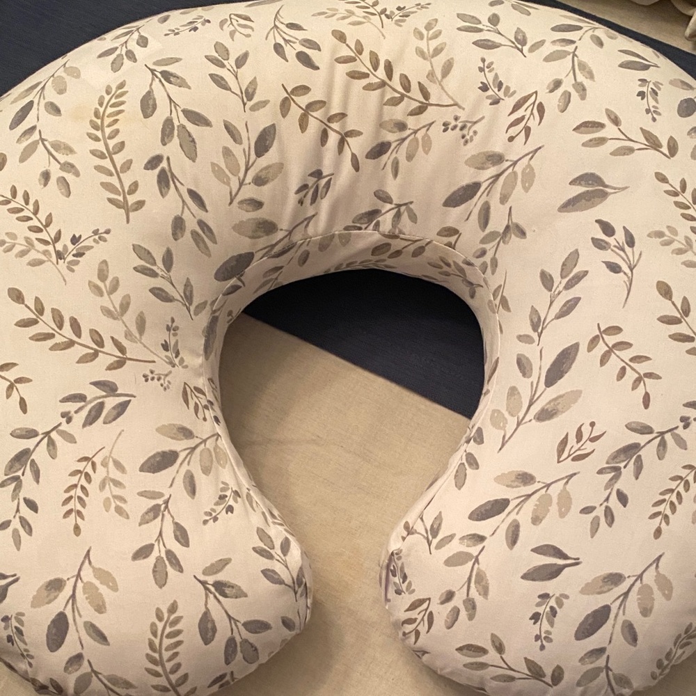 Boppy U-Shaped Nursing Pillow in Cream Gray with Taupe Leaf Print